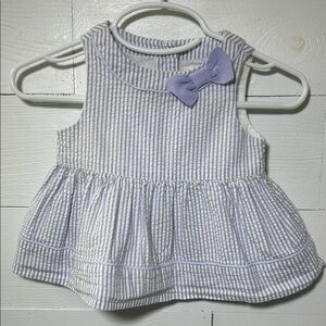 Janie and Jack Striped Seersucker Baby Dress with Bow - Light Blue & White